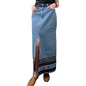 Vintage Denim And Embroidered Skirt